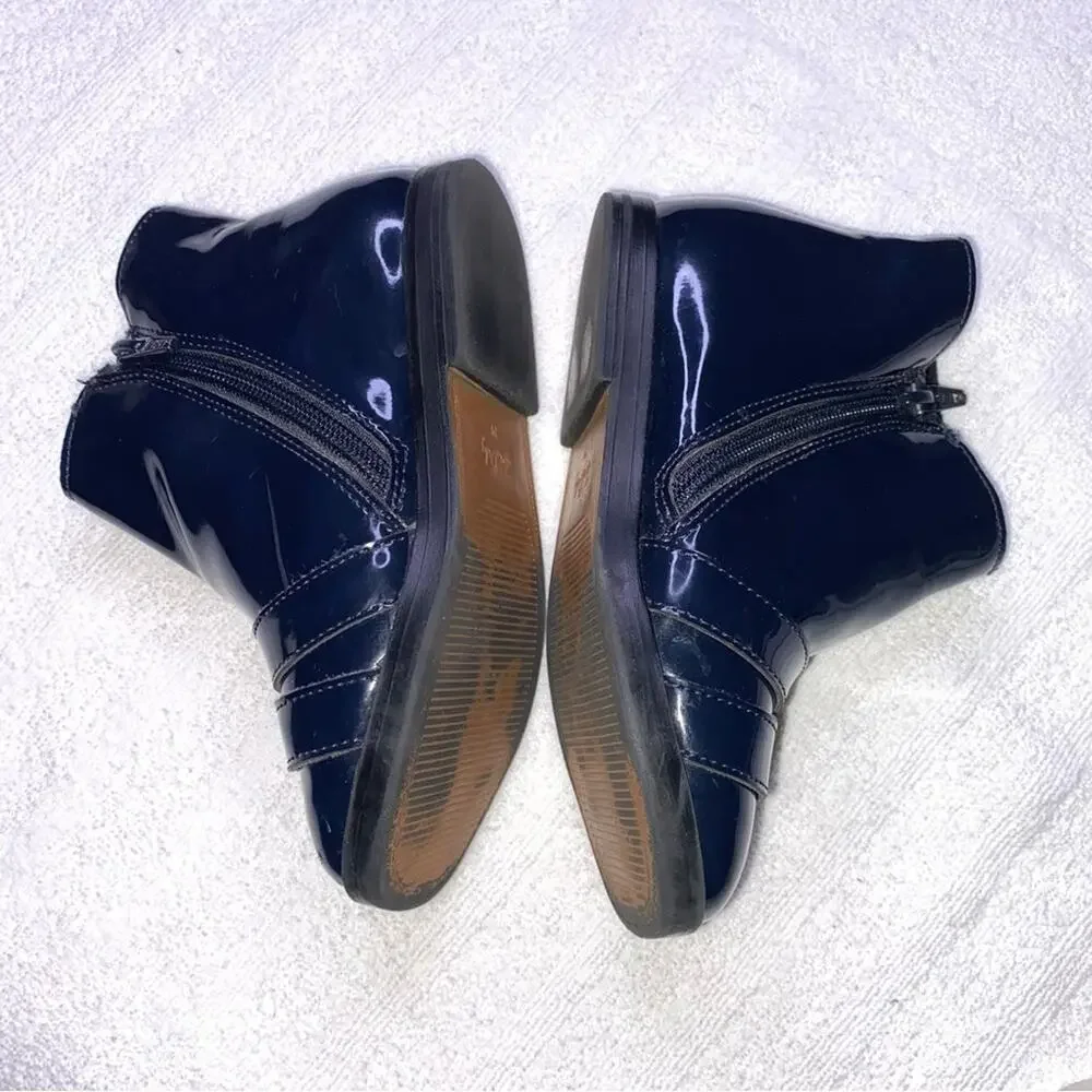 Zara Baby Booties Girls Size 24 Month Navy Blue Patent Leather *